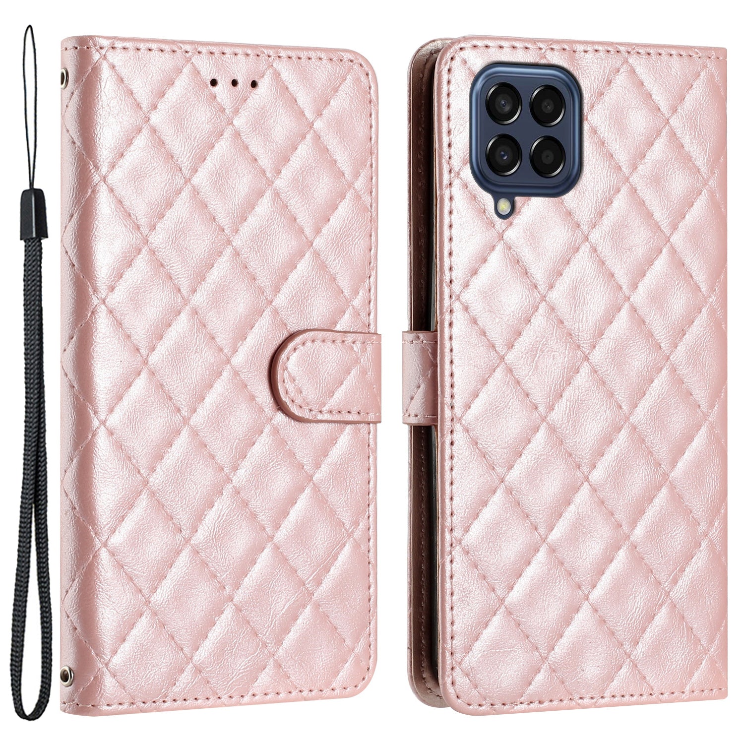 Leather Case for Samsung Galaxy M53 5G Stitching Line Rhombus Wallet Stand Phone Cover with Strap Leather Case for Samsung Galaxy M53 5G Stitching Line Rhombus Wallet Stand Phone Cover with Strap